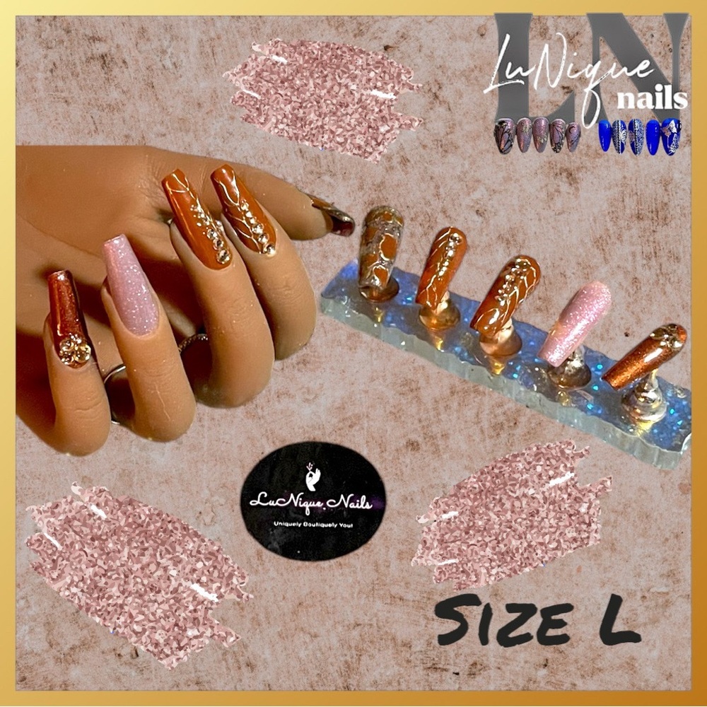 Sandstorm Gold Trimmed and Embellished Press On Nails-Size L